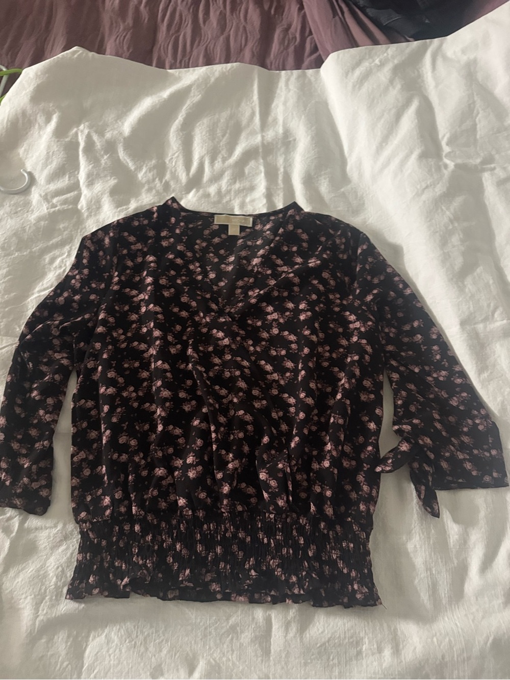 Michael Kors Black Blouse with Pink Floral Print